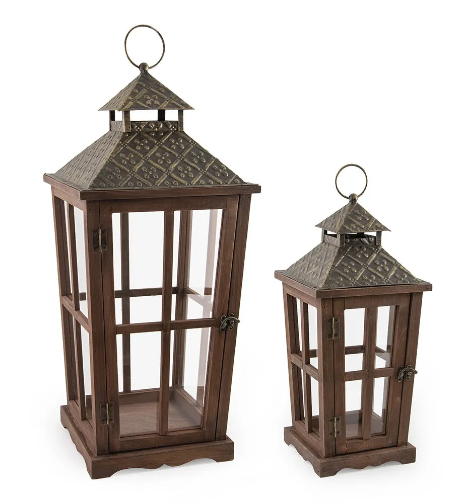 Orleans Hexagon Lantern - Assorted Sizes - Brown with Burnished Gold Top - Lantern for Sale