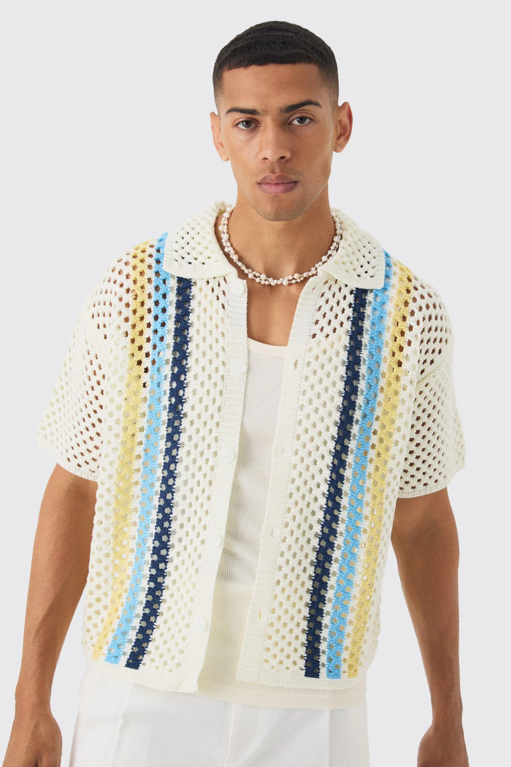 Oversized Stripe Knit Shirt for Men from boohooMAN UK