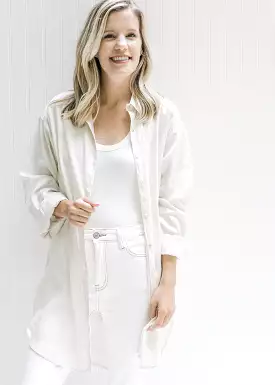 Oversized Button-Down Shirt in Cream Color.