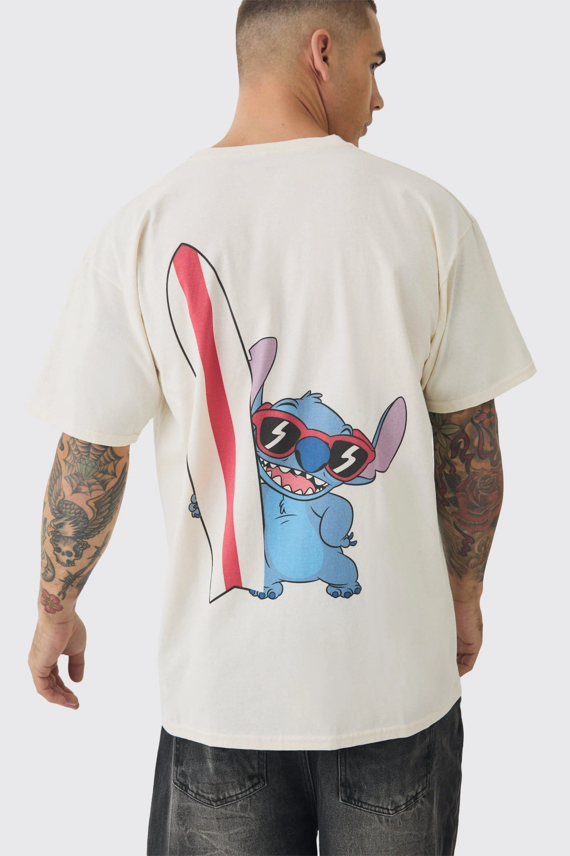 Oversized Disney Lilo And Stitch Wash License Print T-shirt boohooMAN UK