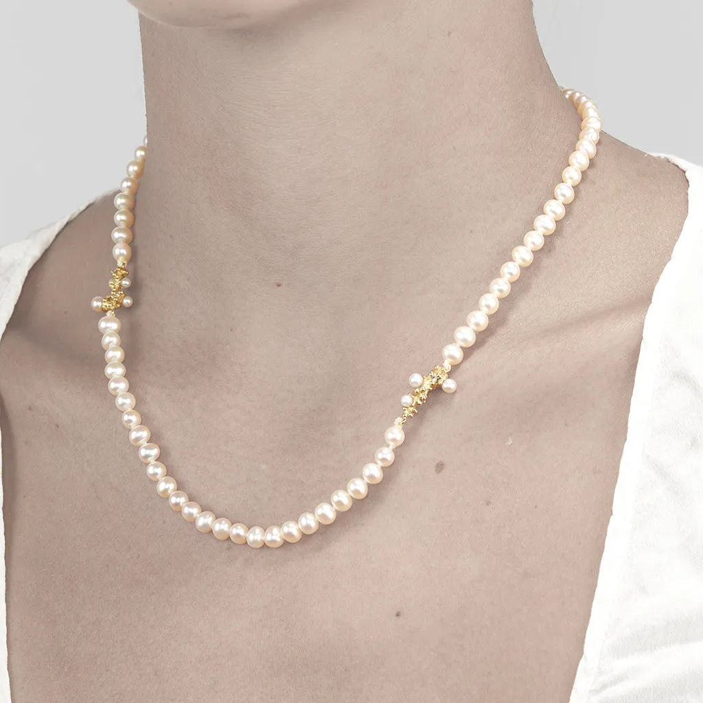 Pearl Necklace with Diamonds and Granules by Ruth Tomlinson - Shop now