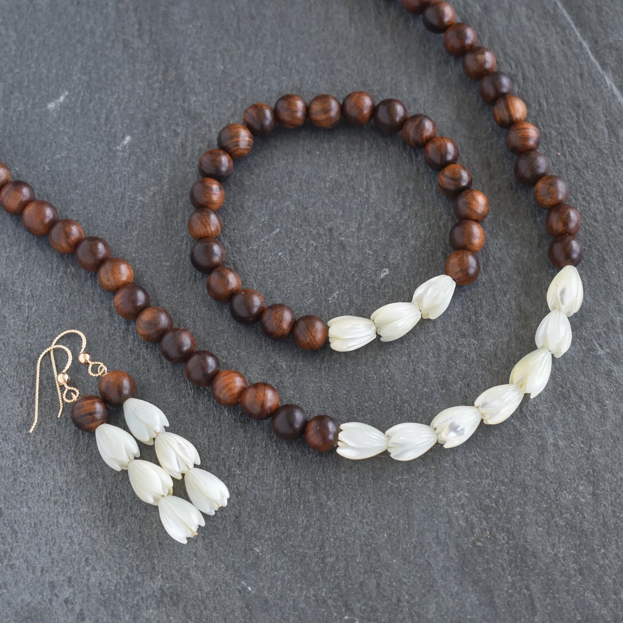 Pikake and Rosewood Necklace - Shop now for a beautiful Pikake and Rosewood Necklace! Handcrafted with care, this necklace is a 