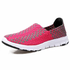 Pink slip on sneaker in checkered weave design