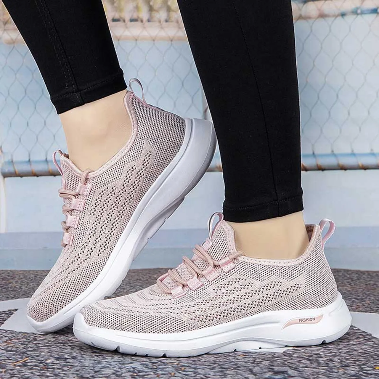 Pink flyknit print casual shoe sneaker