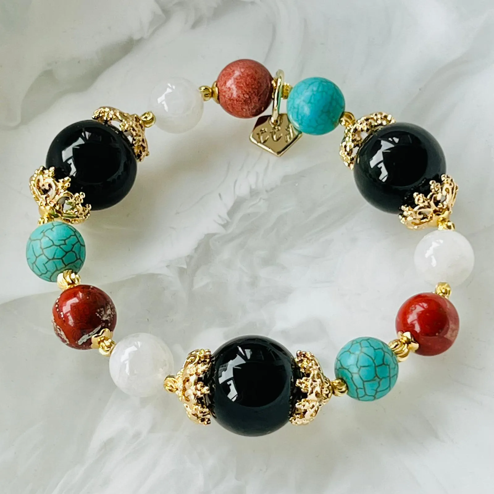 Pocahontas Black Tourmaline Bracelet with Gold Hardware