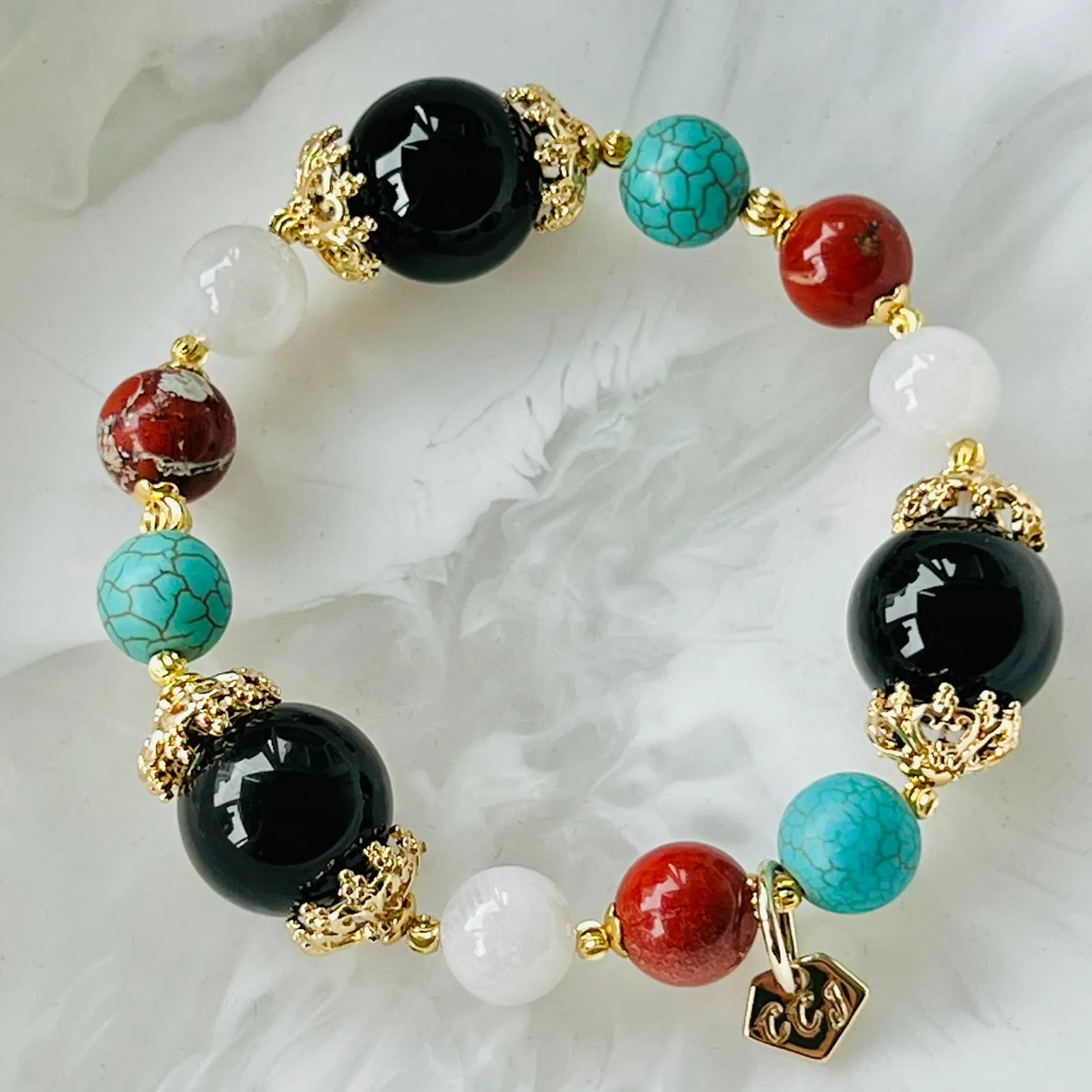 Pocahontas Black Tourmaline Bracelet with Gold Hardware