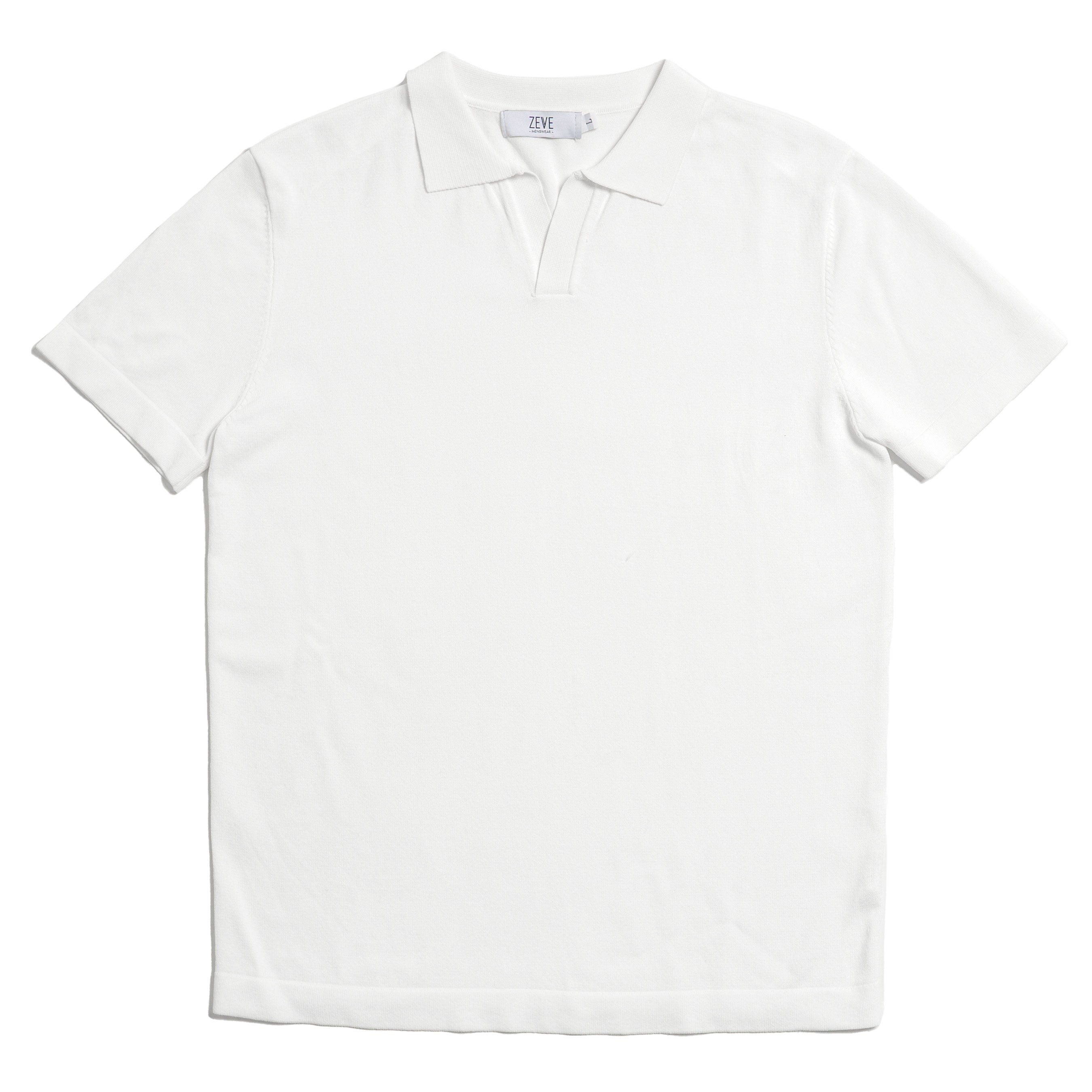 Polo Tee - White Knit Open Collar