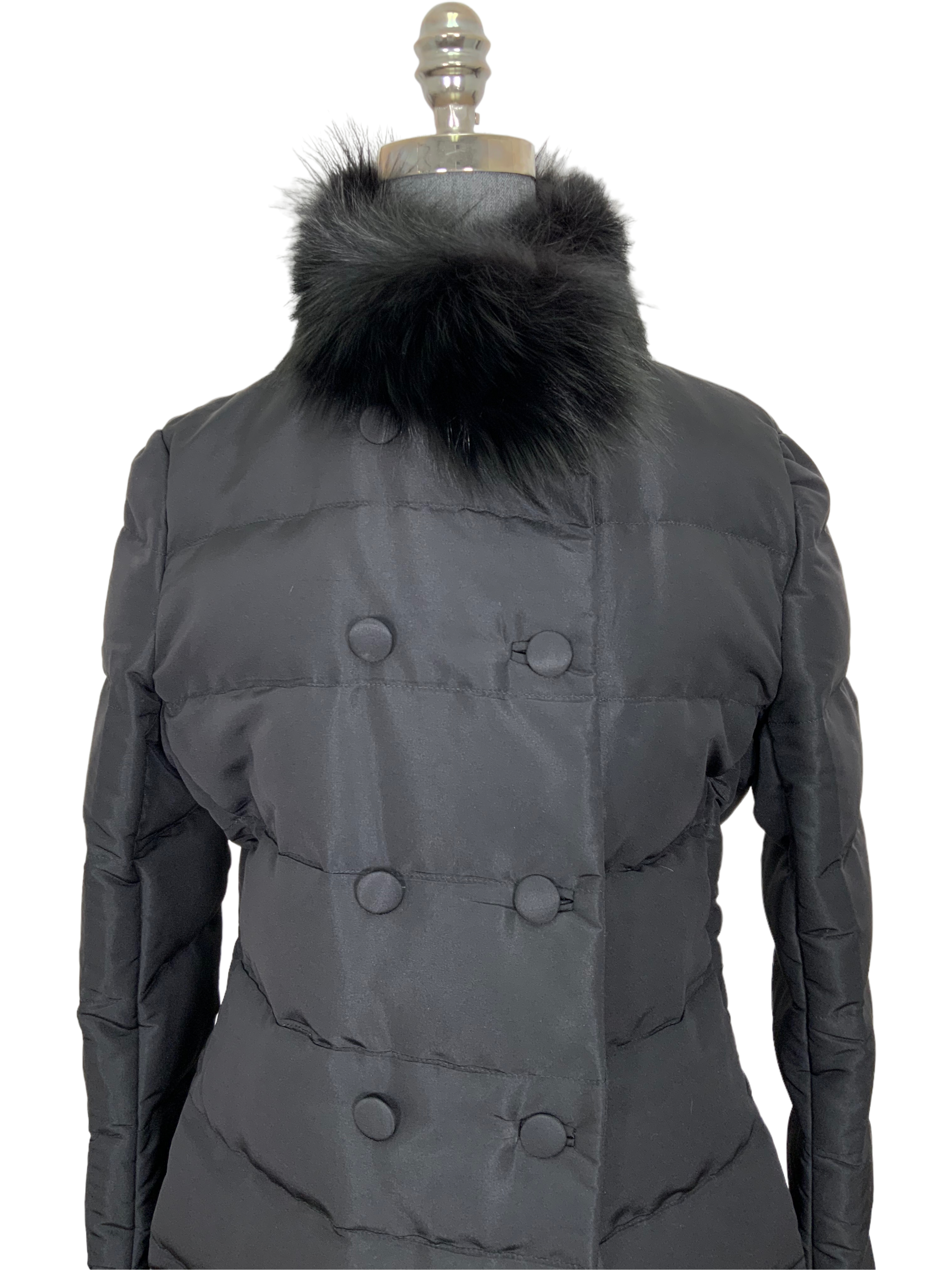 Prada Quilted Down Jacket with Fox Fur Collar - Size L