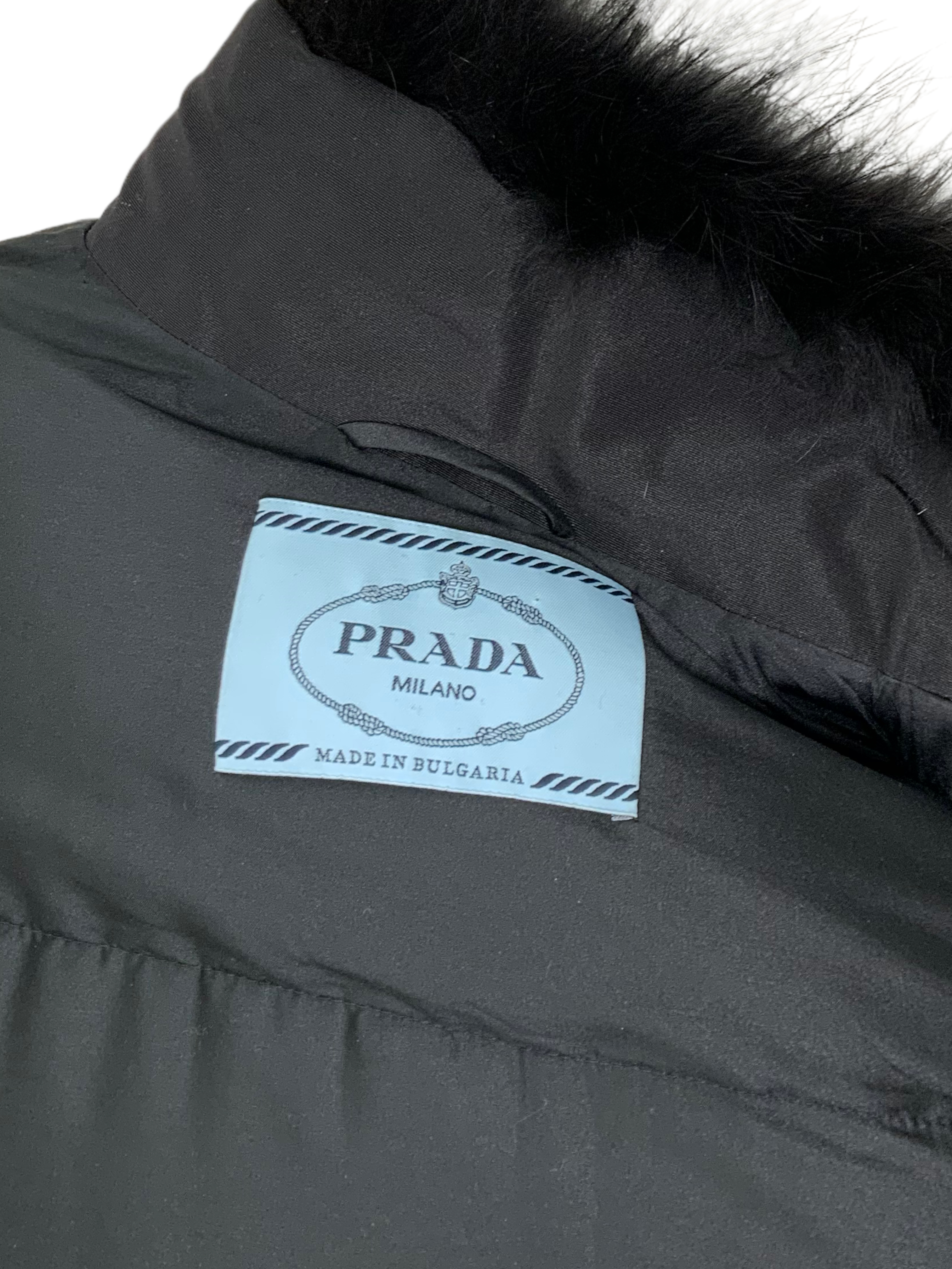 Prada Quilted Down Jacket with Fox Fur Collar - Size L