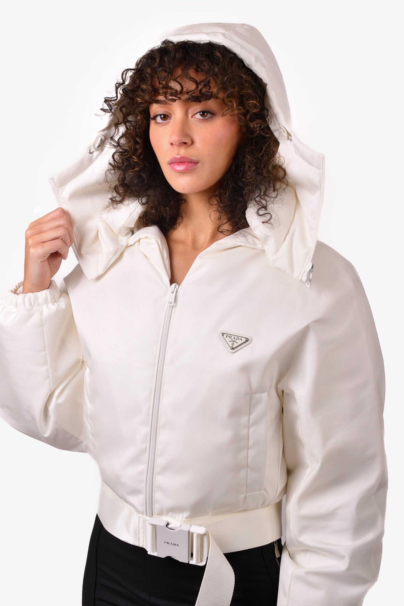 Prada White Down Puffa Hooded Jacket - Size 36