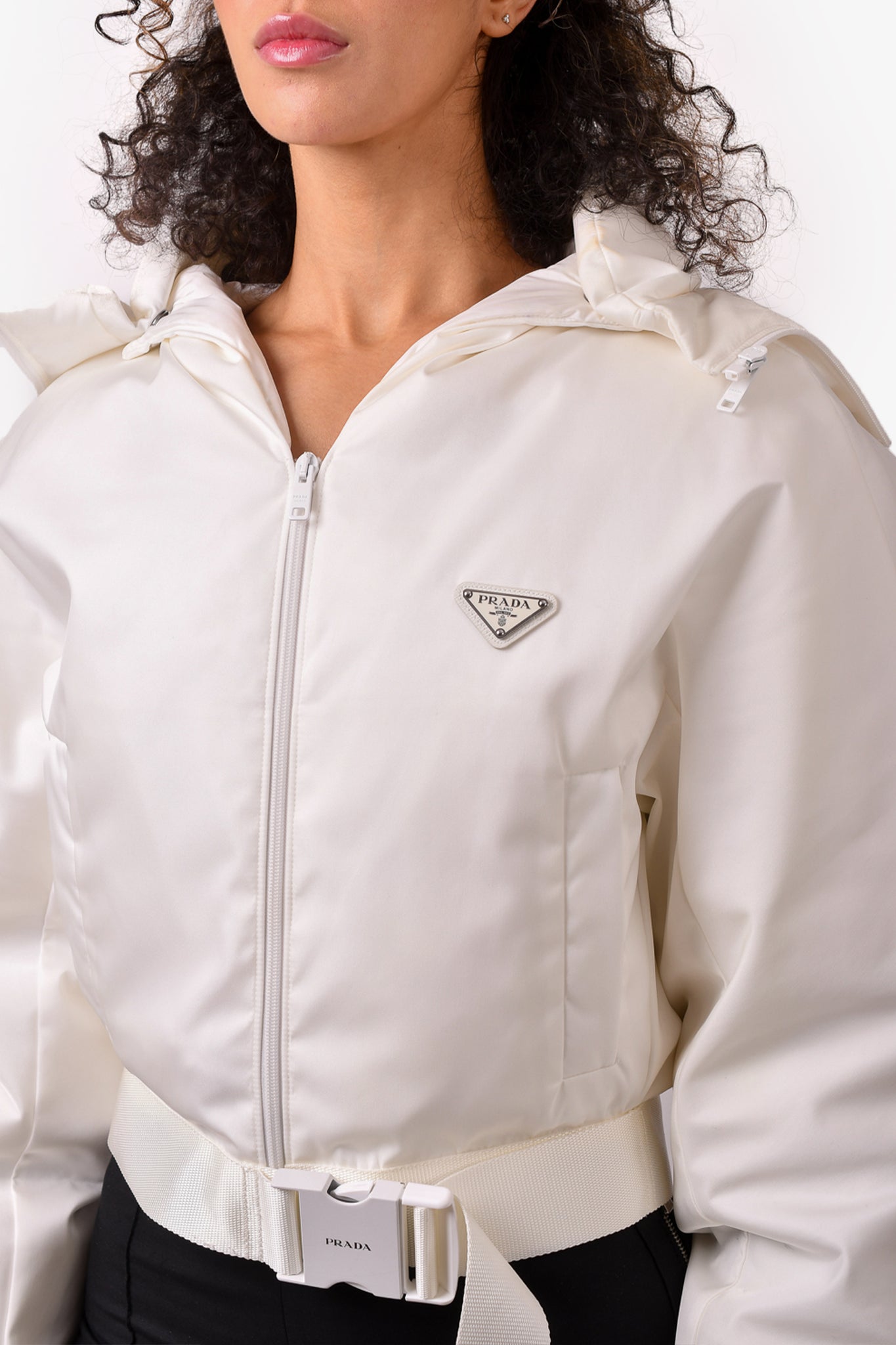 Prada White Down Puffa Hooded Jacket - Size 36