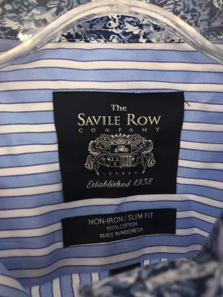 Pre-Owned Savile Row Blue Stripe Men's Button Down - Size Small