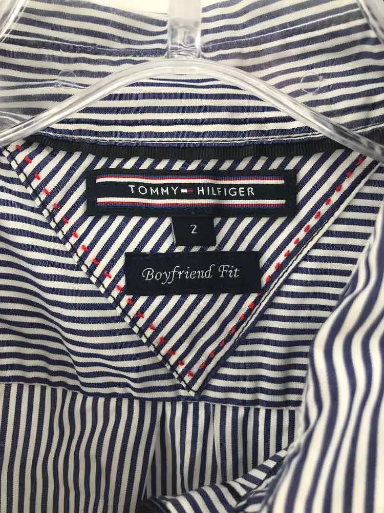 Pre-Owned Tommy Hilfiger Blue Striped Button Down Shirt in Size 2