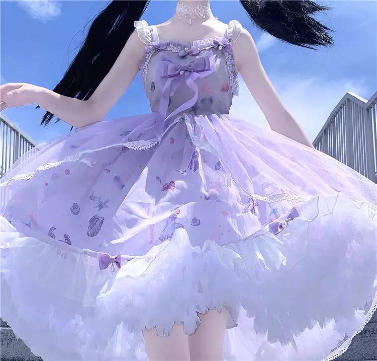 Purple Lolita Dress with Bow and Shawl - AD12524