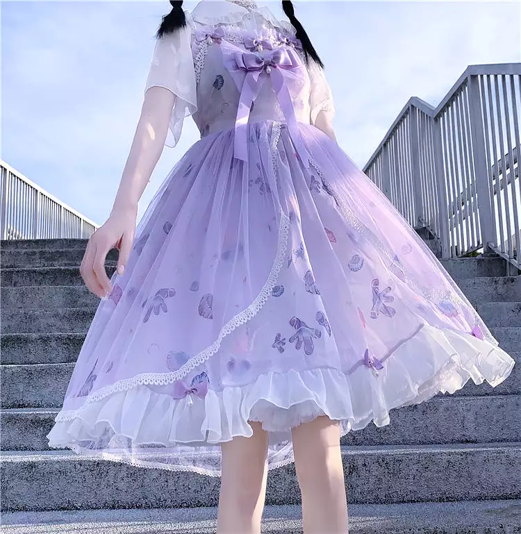 Purple Lolita Dress with Bow and Shawl - AD12524