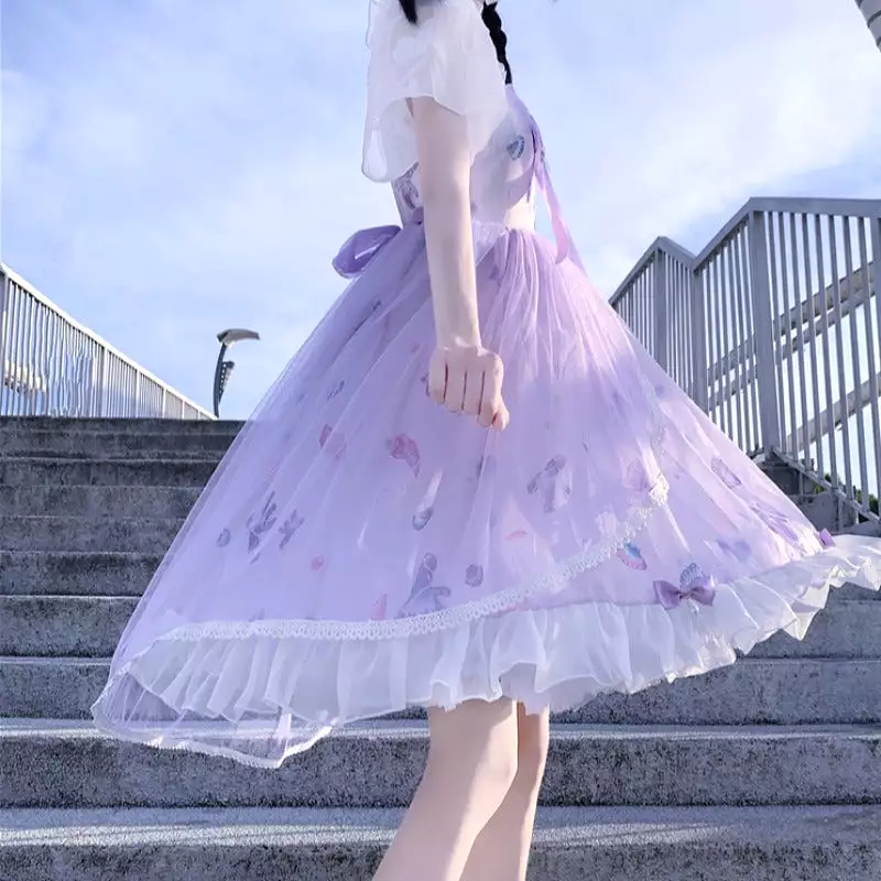 Purple Lolita Dress with Bow and Shawl - AD12524