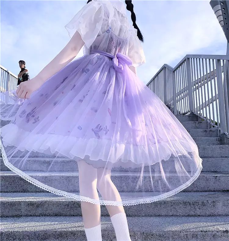 Purple Lolita Dress with Bow and Shawl - AD12524