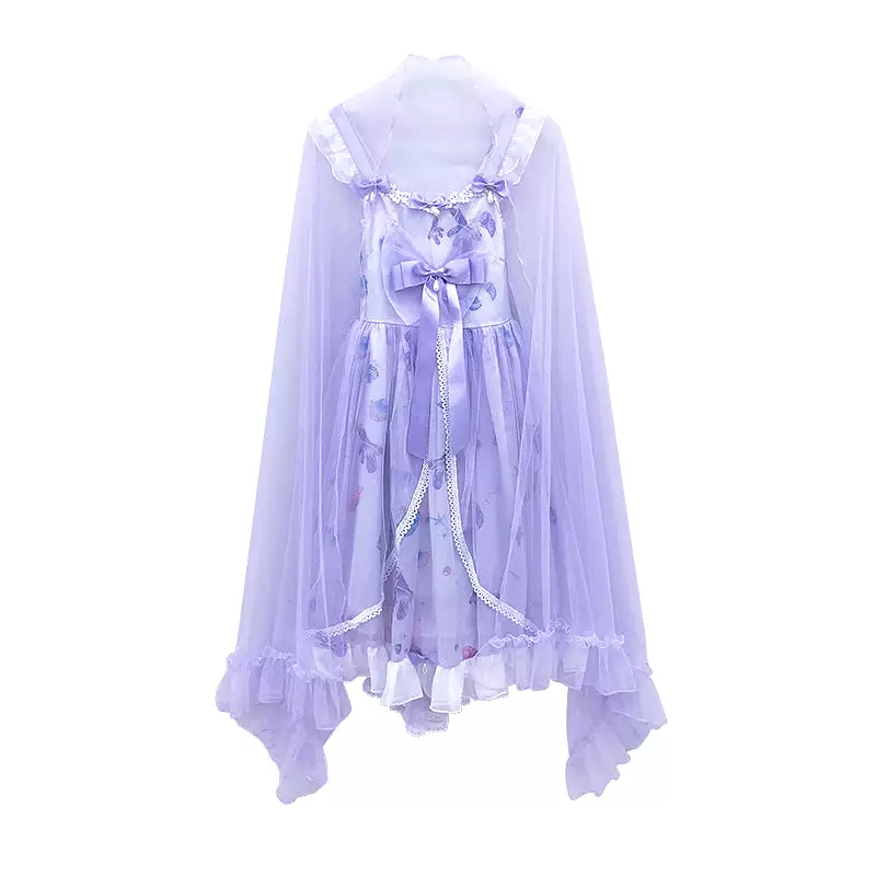 Purple Lolita Dress with Bow and Shawl - AD12524