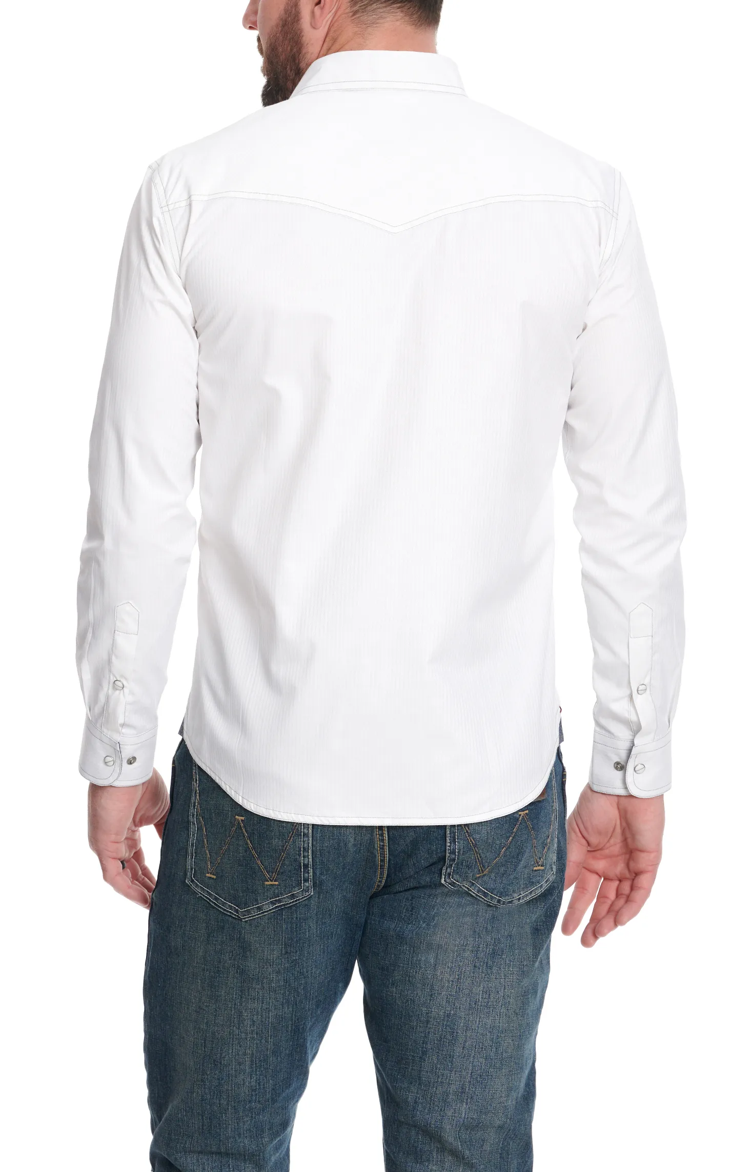 Rafter C Men's Red Dirt Collection White Dobby Charcoal Stitch Long Sleeve Western Shirt