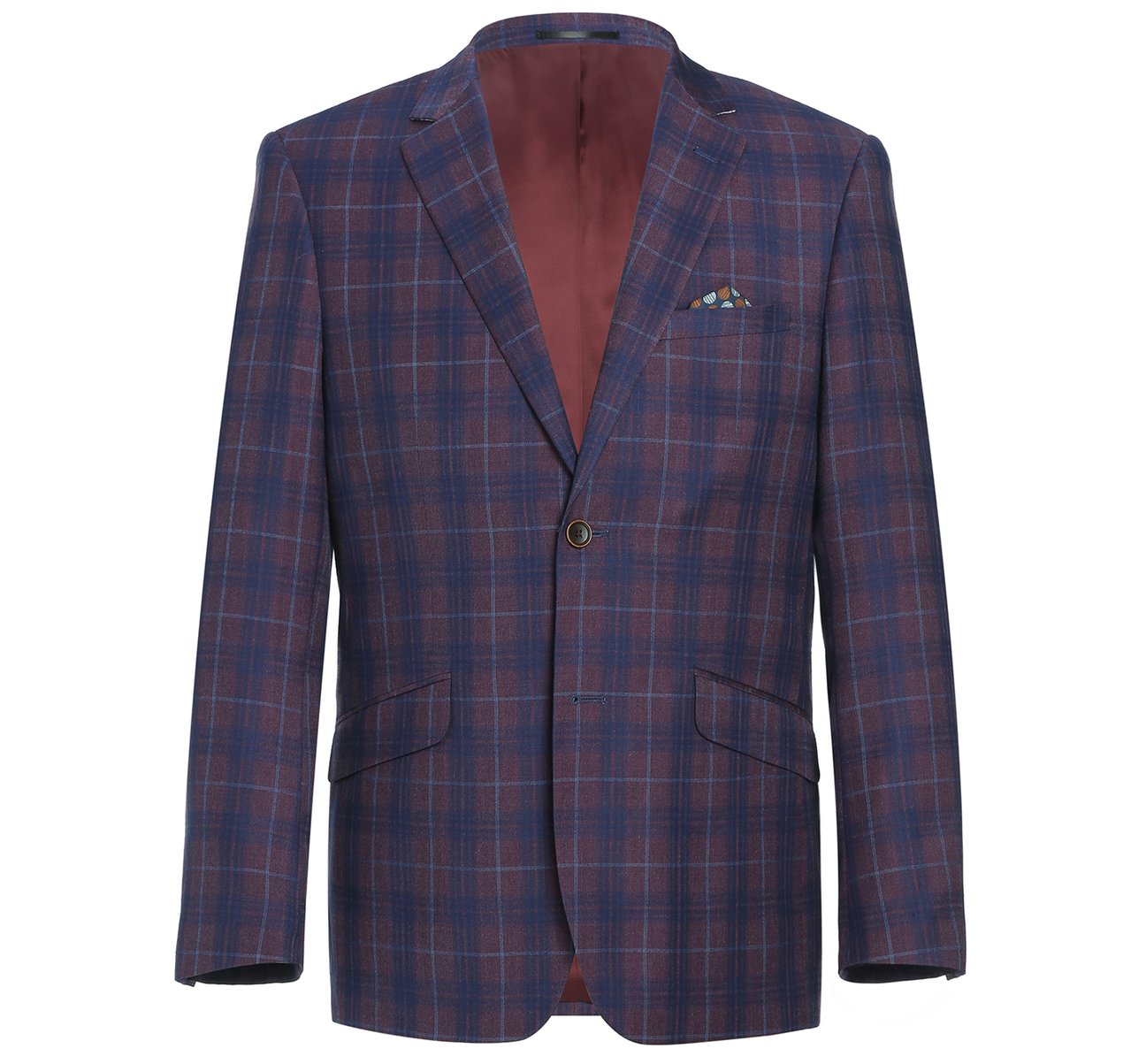 RENOIR Premium Plaid Sport Coat Slim Fit Blazer 294-3 - Purple, 2 Buttons