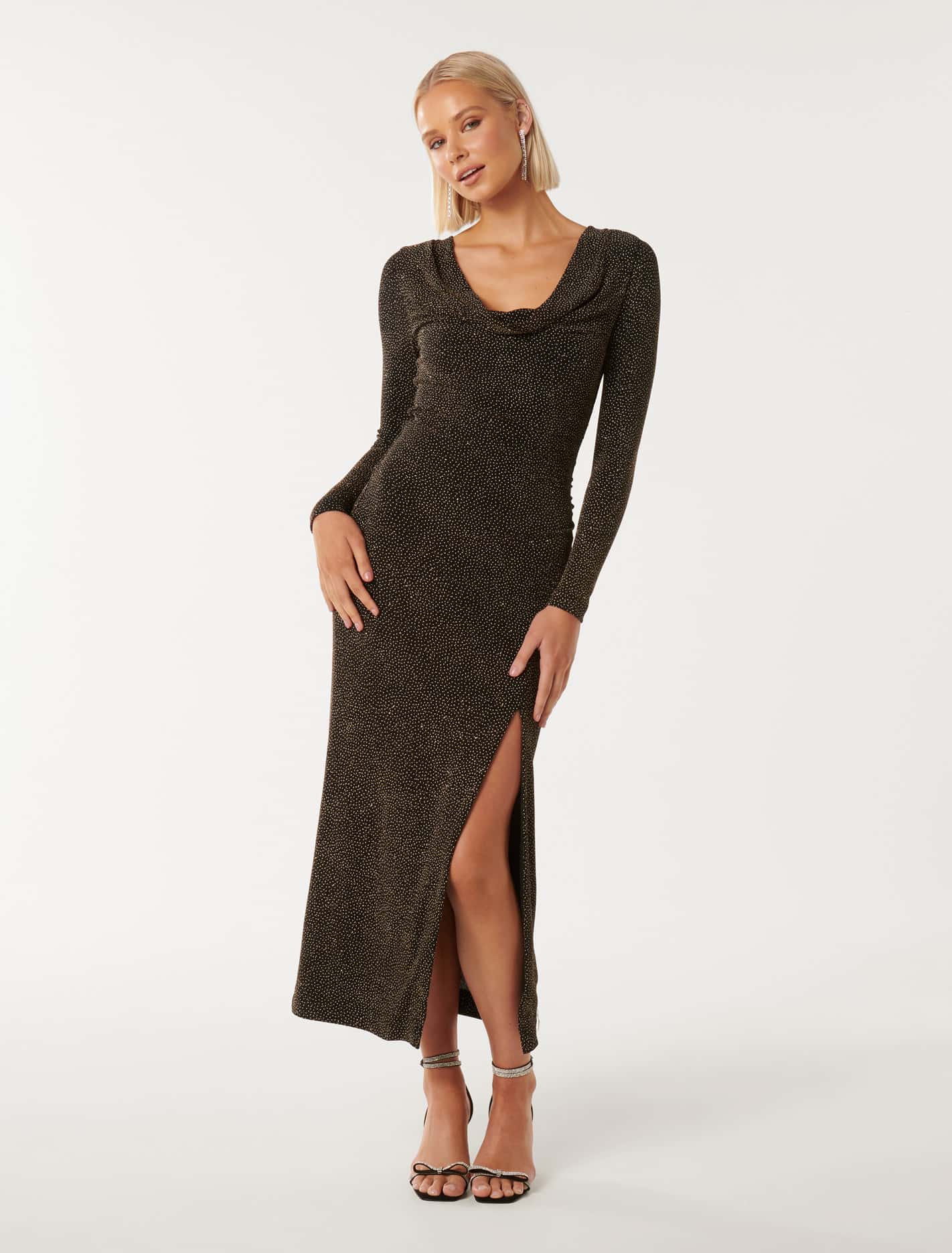 Reva Glitter Cowl Neck Midi Dress