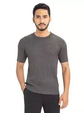 Ribbed Knit T-Shirt - Charcoal