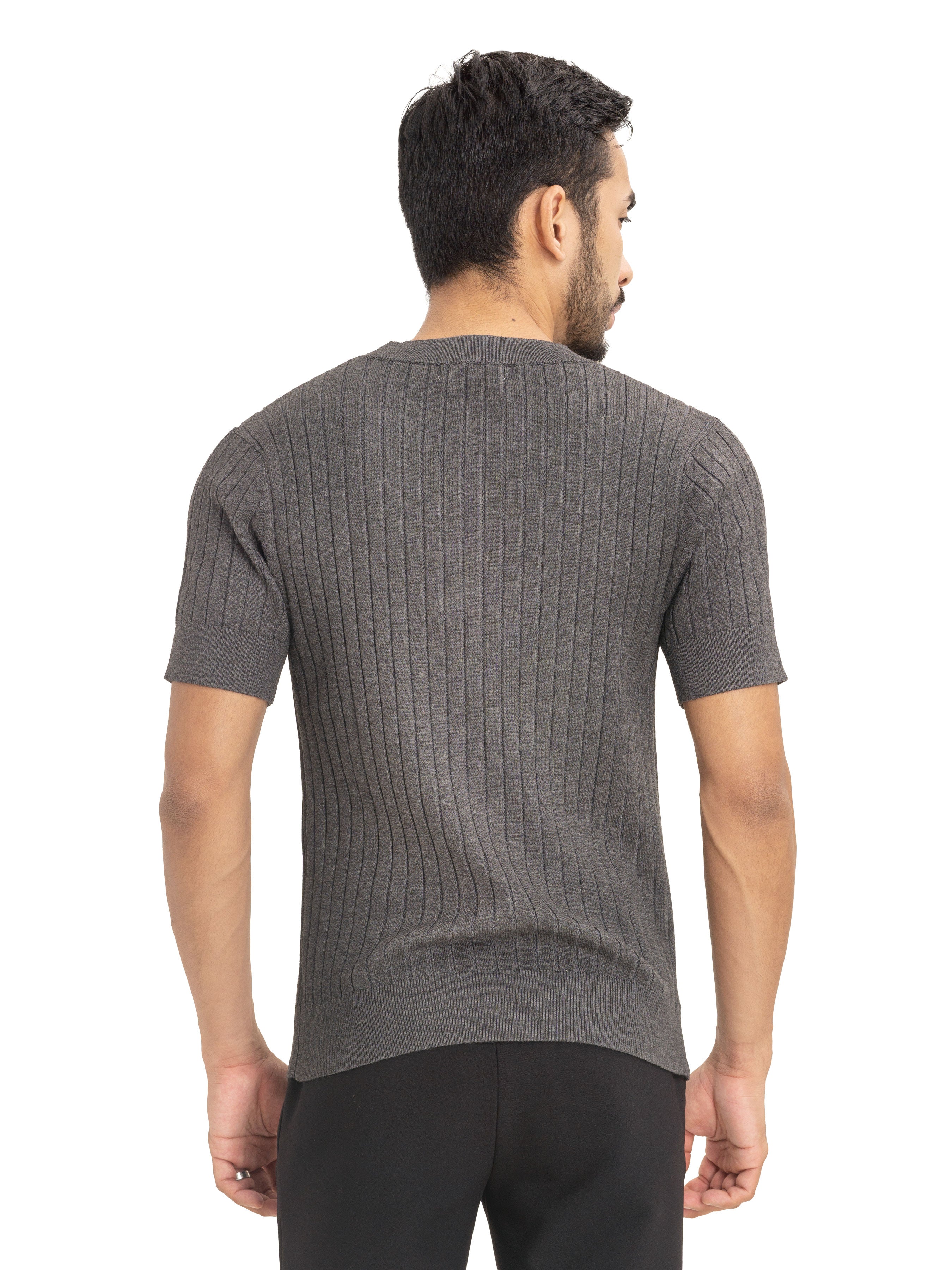 Ribbed Knit T-Shirt - Charcoal