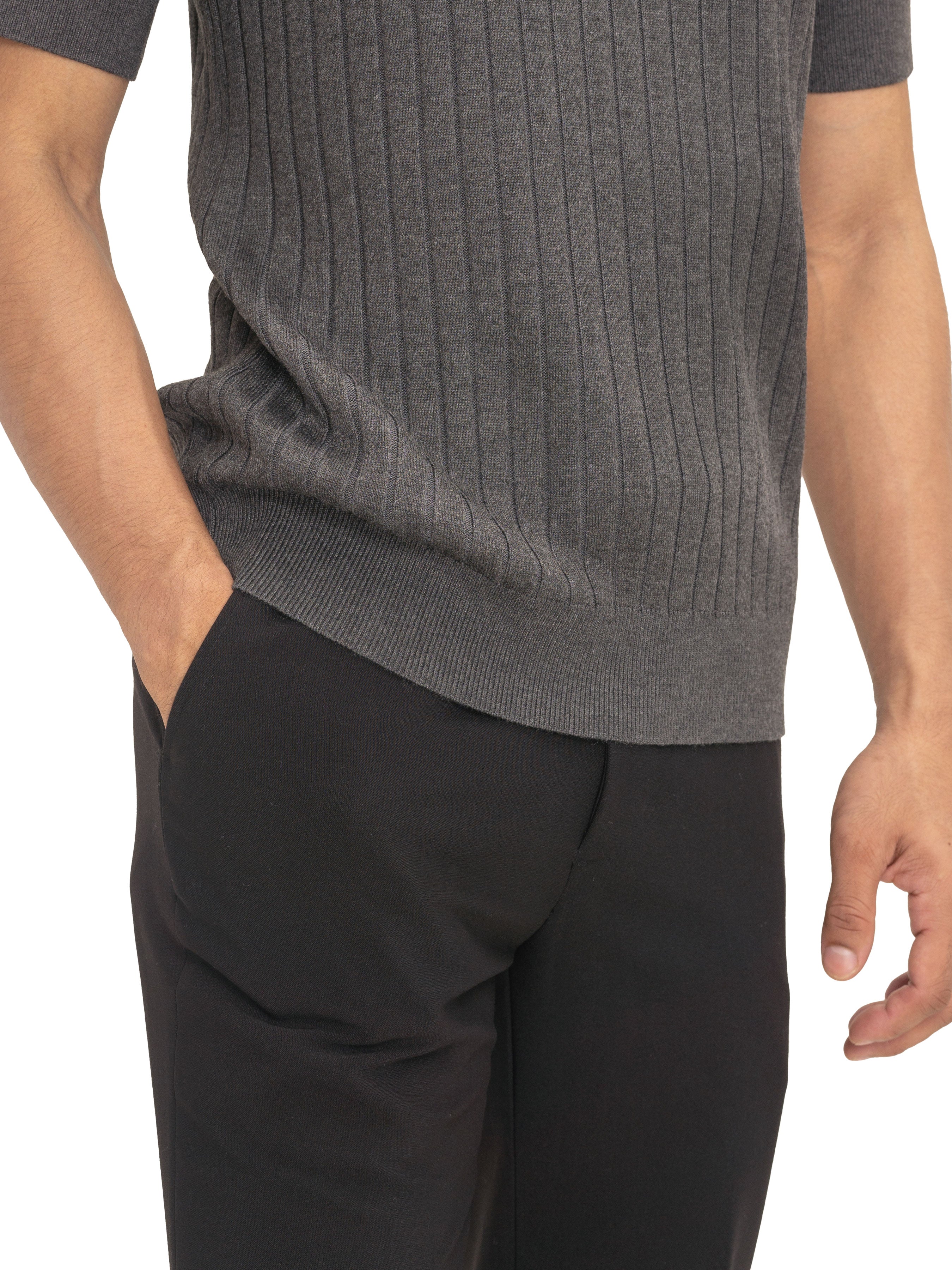 Ribbed Knit T-Shirt - Charcoal