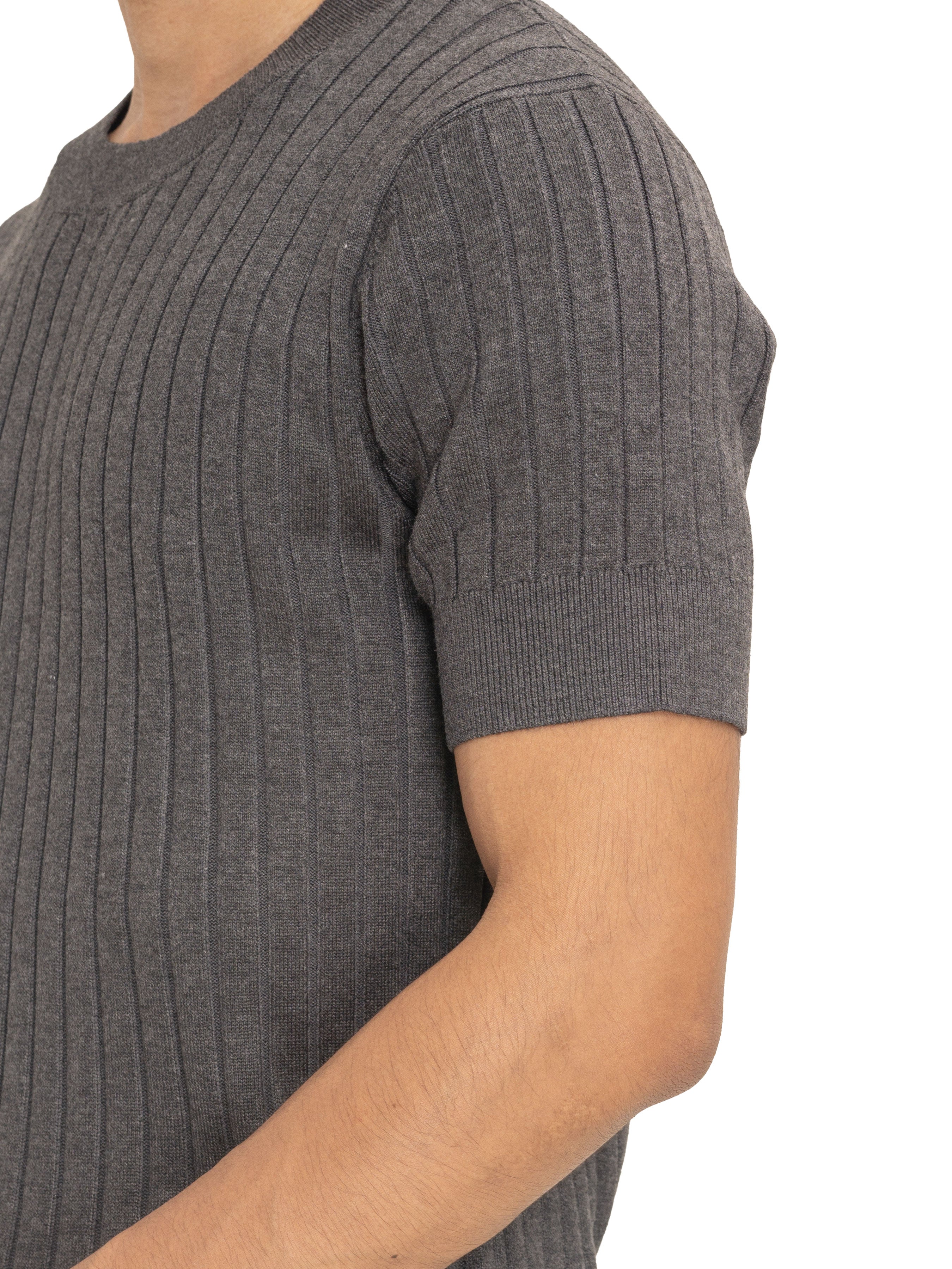 Ribbed Knit T-Shirt - Charcoal