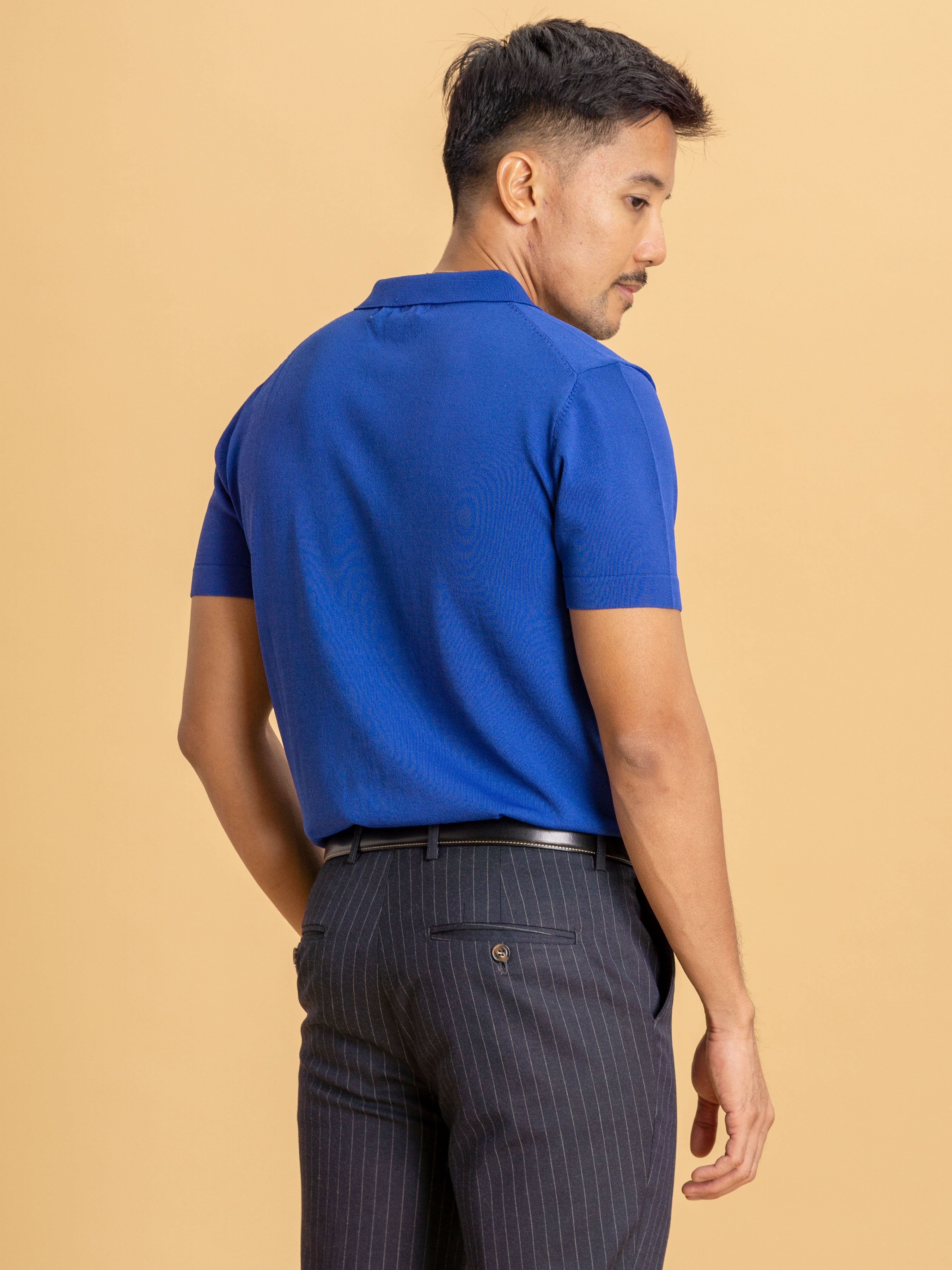 Royal Blue Knit Polo Tee with Open Collar