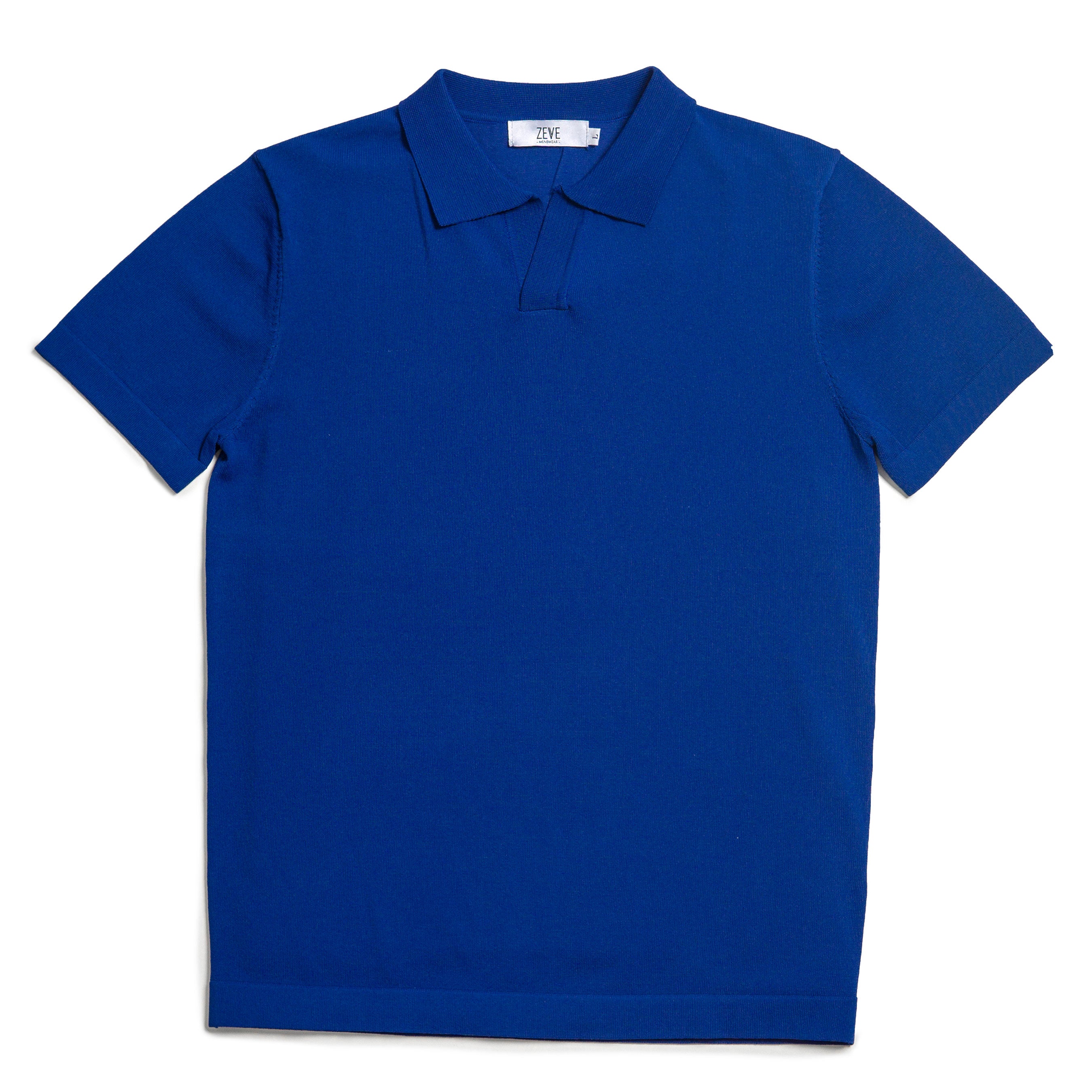 Royal Blue Knit Polo Tee with Open Collar