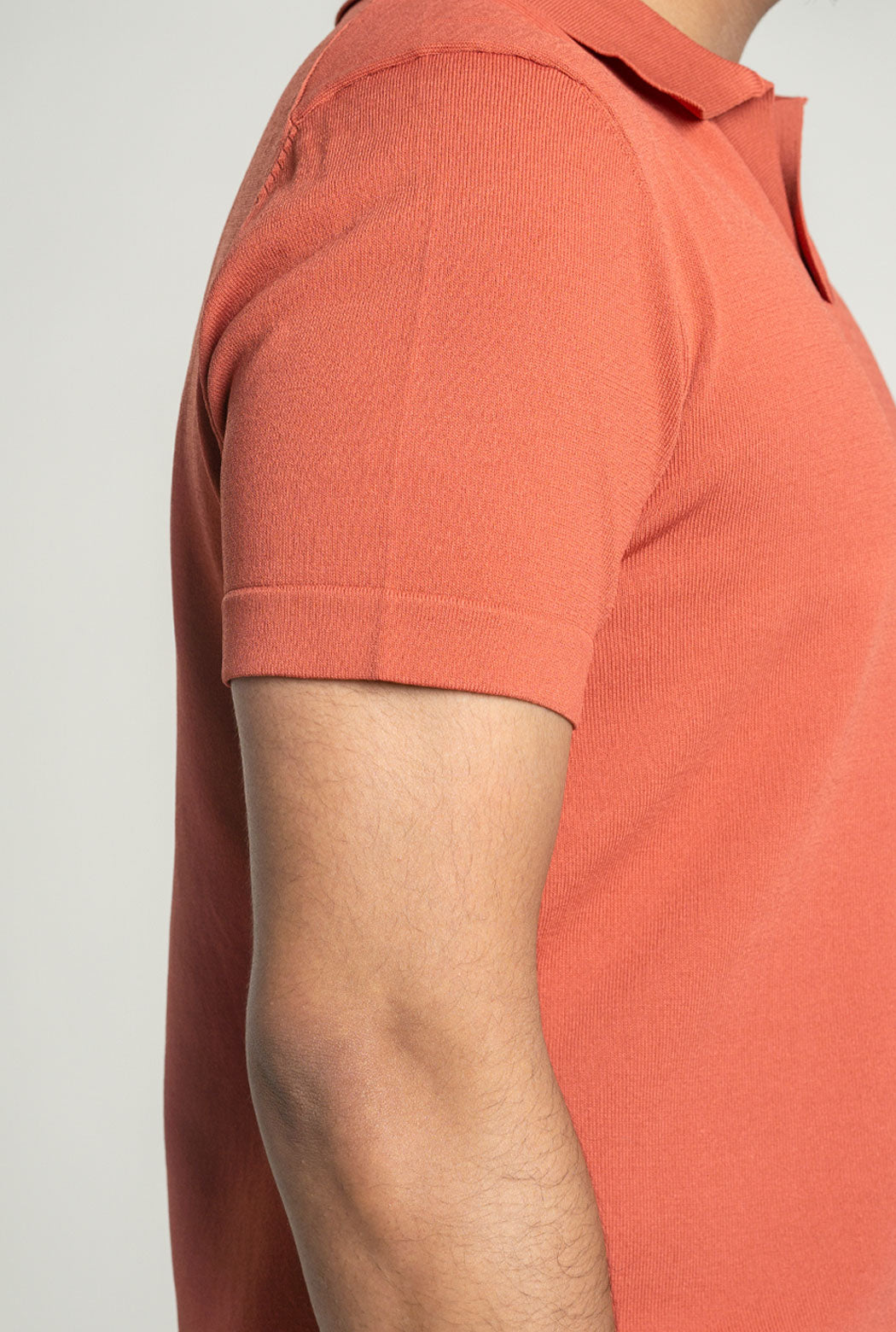 Salmon Pink Knit Polo Tee with Open Collar