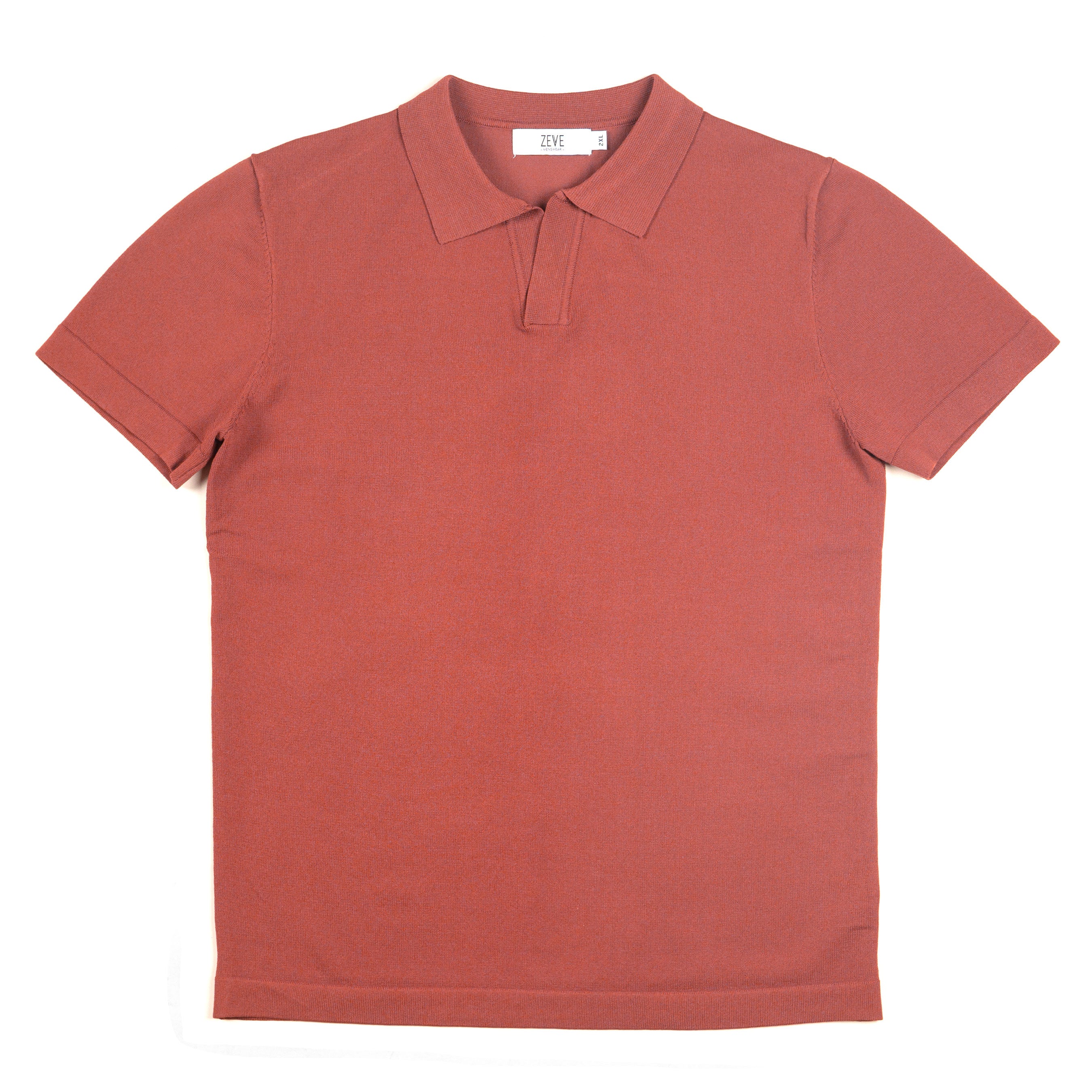 Salmon Pink Knit Polo Tee with Open Collar