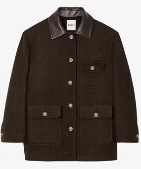 Sandro Tweed Coat with Contrast Collar and Patch Pockets for Women