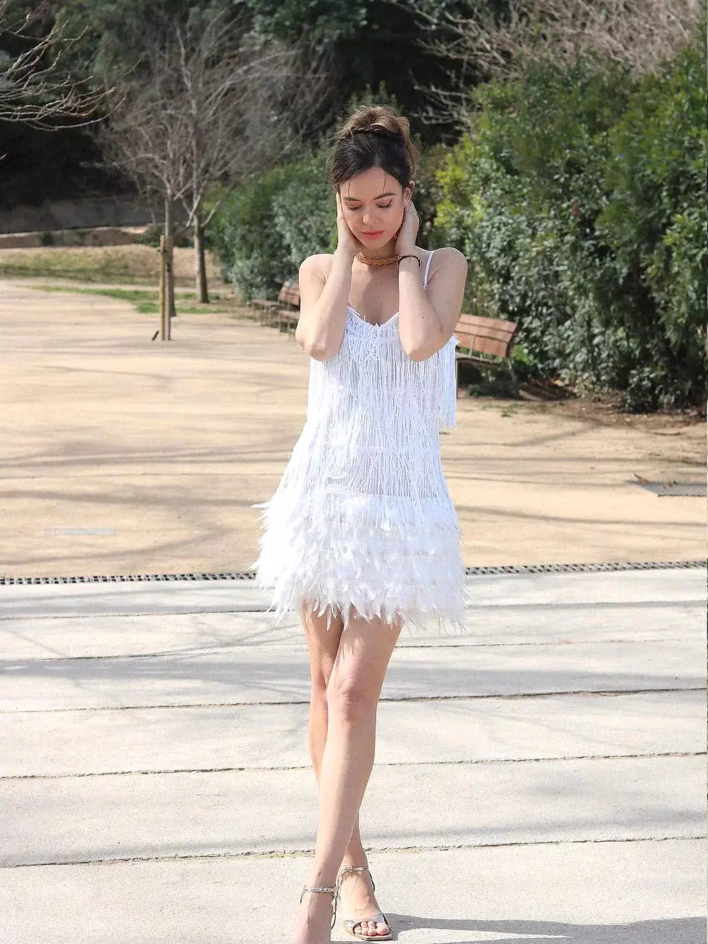 Sequin Fringe Mini Dress Women White Pink Blue Sleeveless Spaghetti Strap