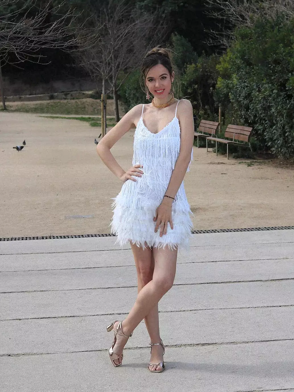 Sequin Fringe Mini Dress Women White Pink Blue Sleeveless Spaghetti Strap