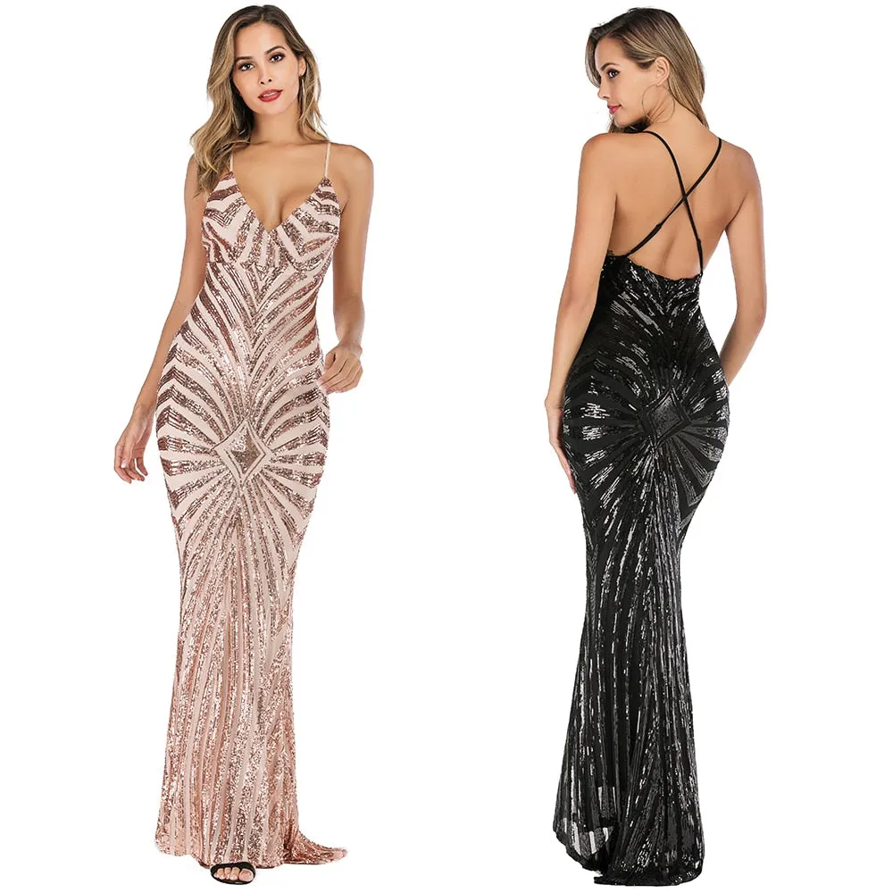 Sexy Sleeveless Cocktail Dress Black Apricot Mermaid Robe De Soriee Spaghetti Strap Sequin Formal Dress Women Party Gown New