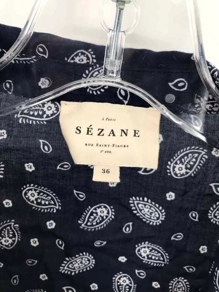 Sezane Navy Printed Button Down - Size 36 - Pre-Owned