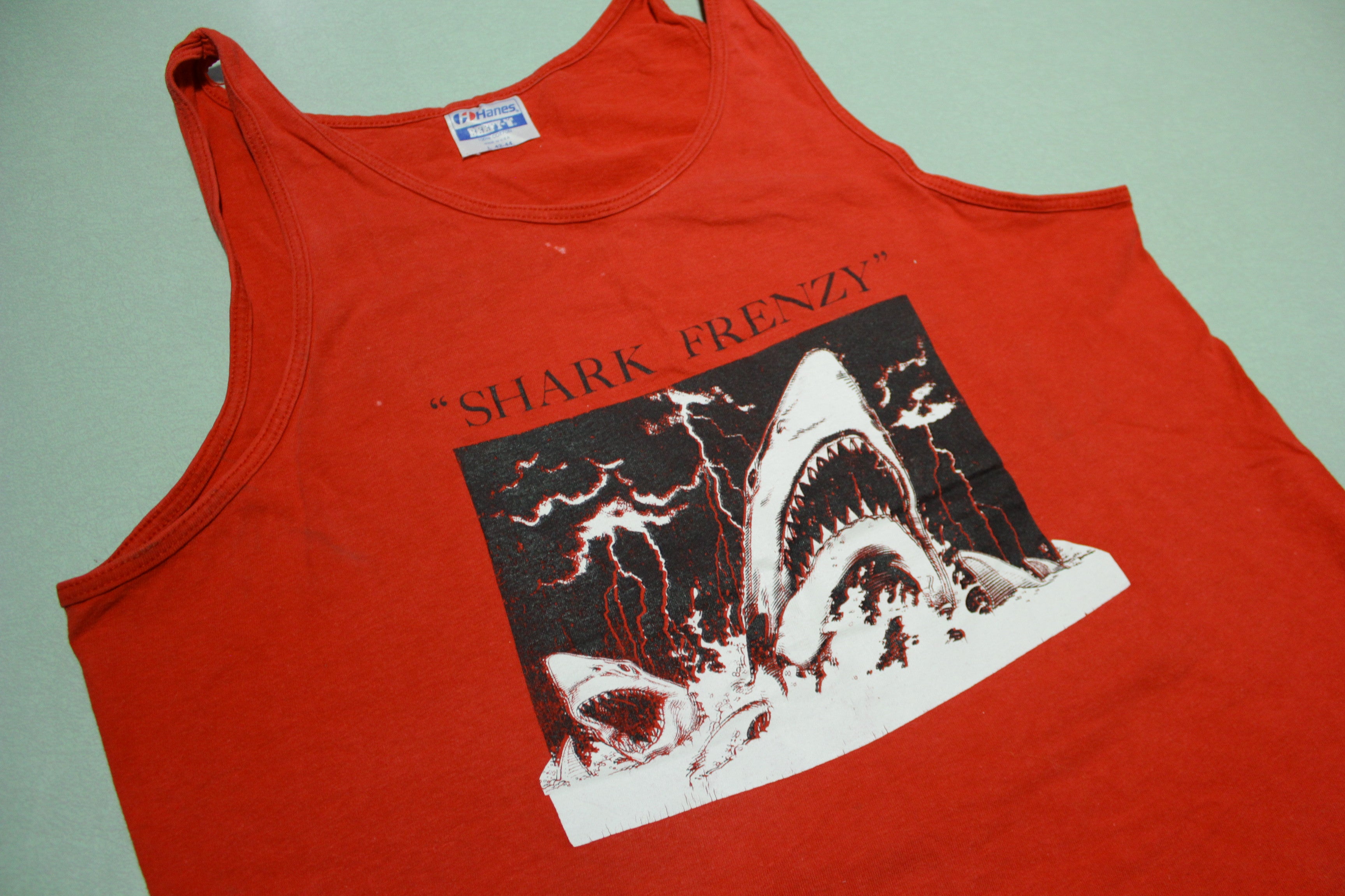 Shark Frenzy Vintage Hanes USA Single Stitch Tank Top 80's T-Shirt Sale