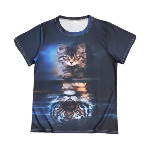 Simple Cat Print Short Sleeve Women's T-Shirt