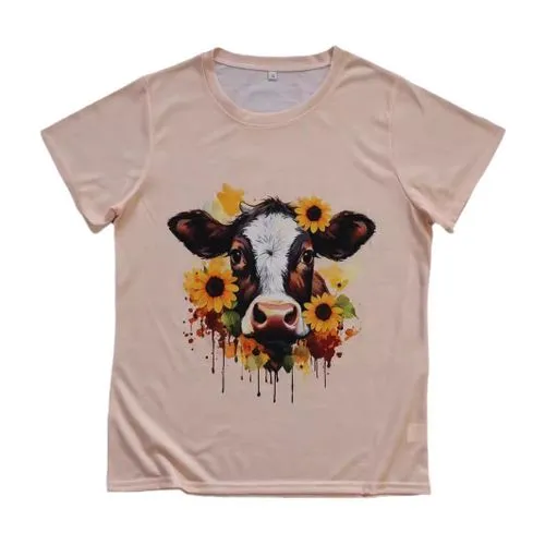 Simple Style Women's Short Sleeve T-Shirt with Cattle Design