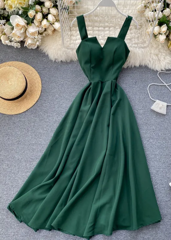 Green Cold Shoulder Cotton Spaghetti Strap Dress