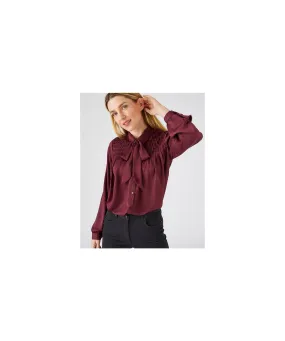 Smock Detail Tie Neck Blouse Chic Women's Blouse