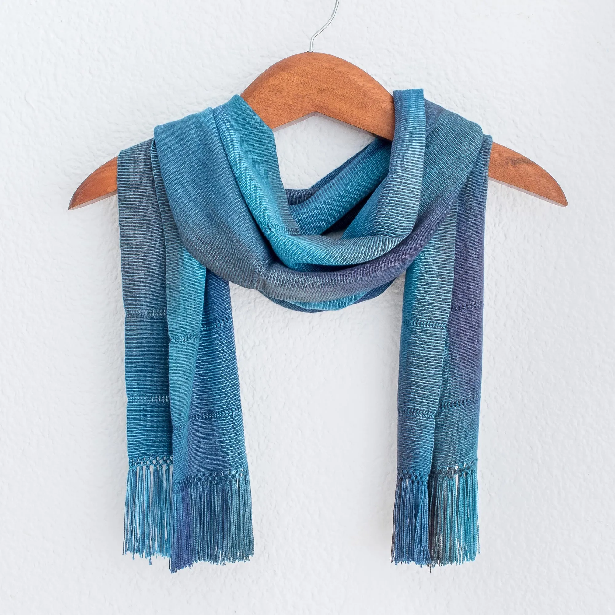 Smooth Breeze Blue Handwoven Rayon Wrap Scarf Guatemala