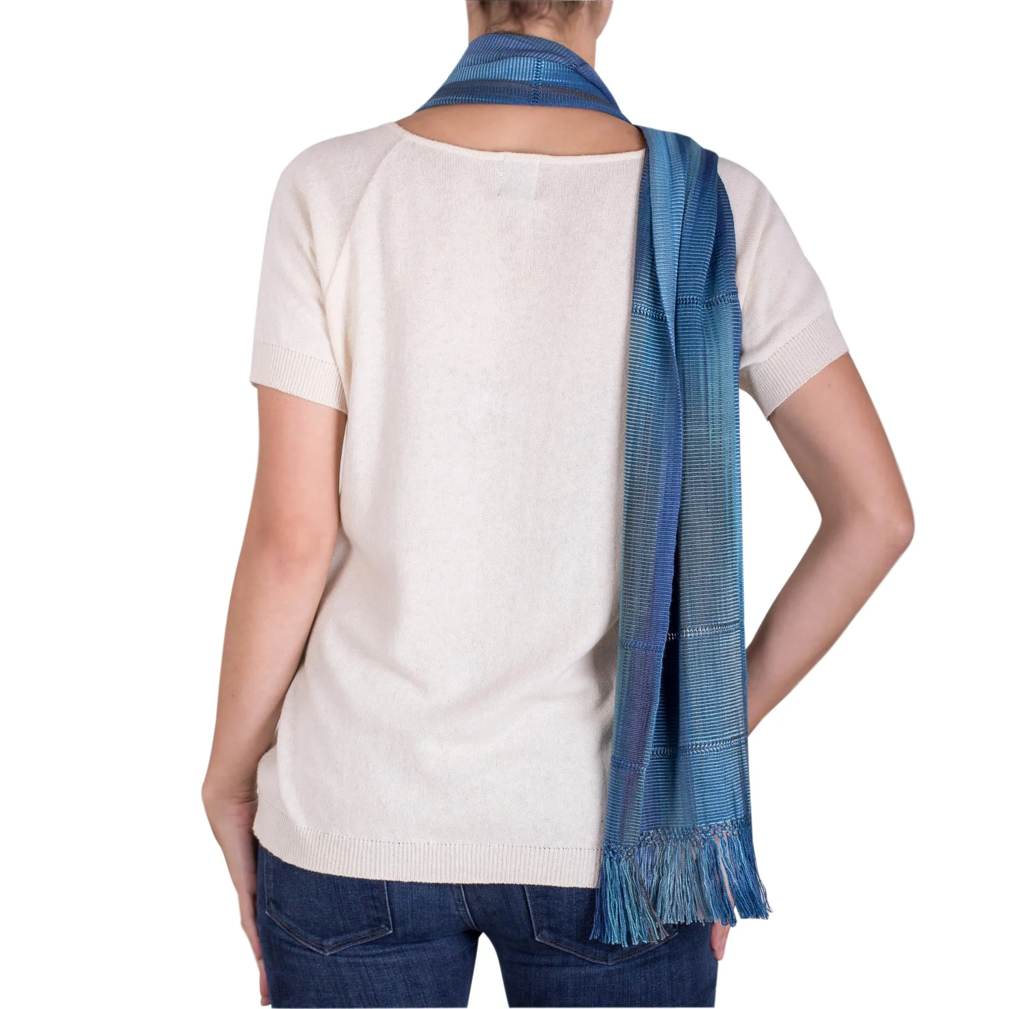 Smooth Breeze Blue Handwoven Rayon Wrap Scarf Guatemala