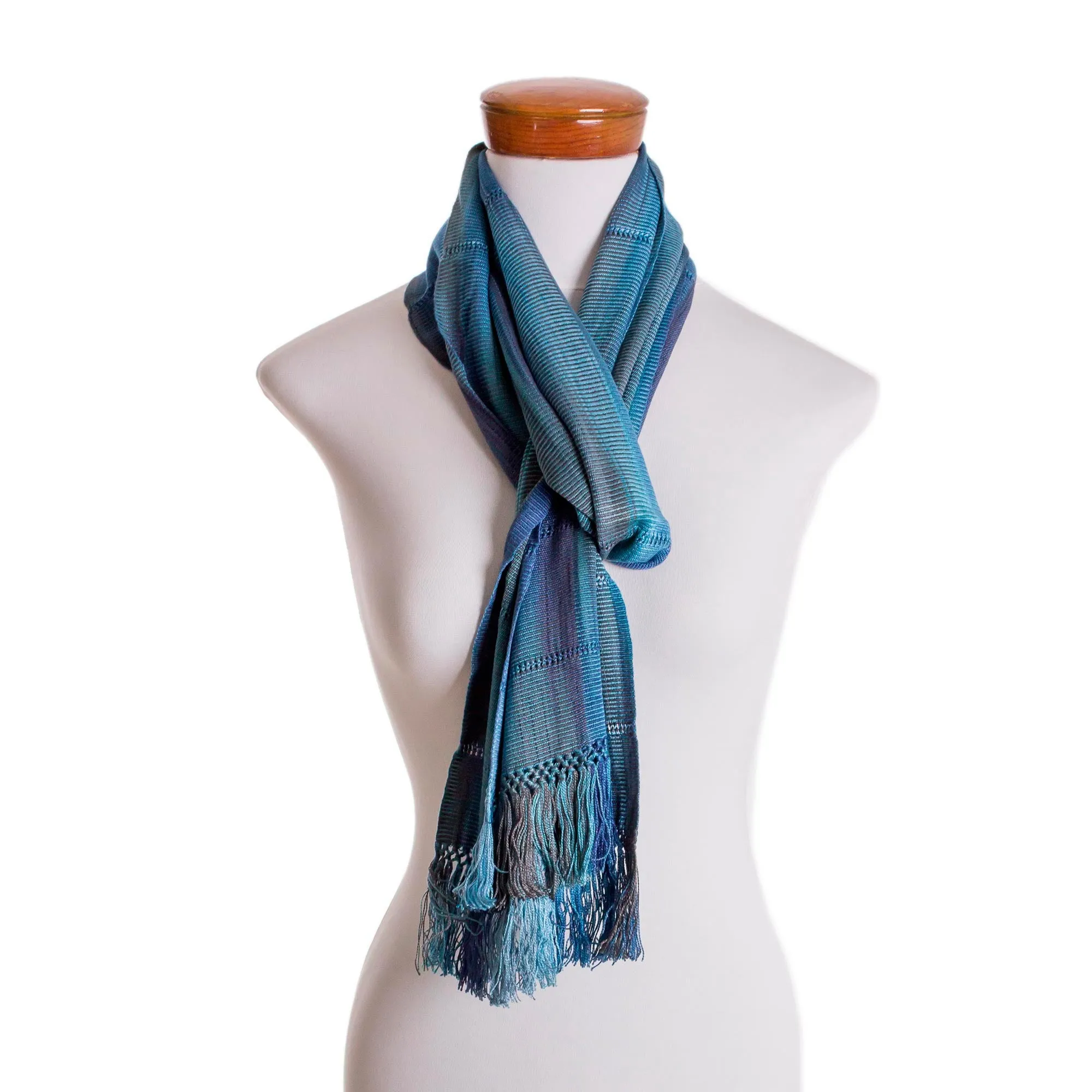 Smooth Breeze Blue Handwoven Rayon Wrap Scarf Guatemala