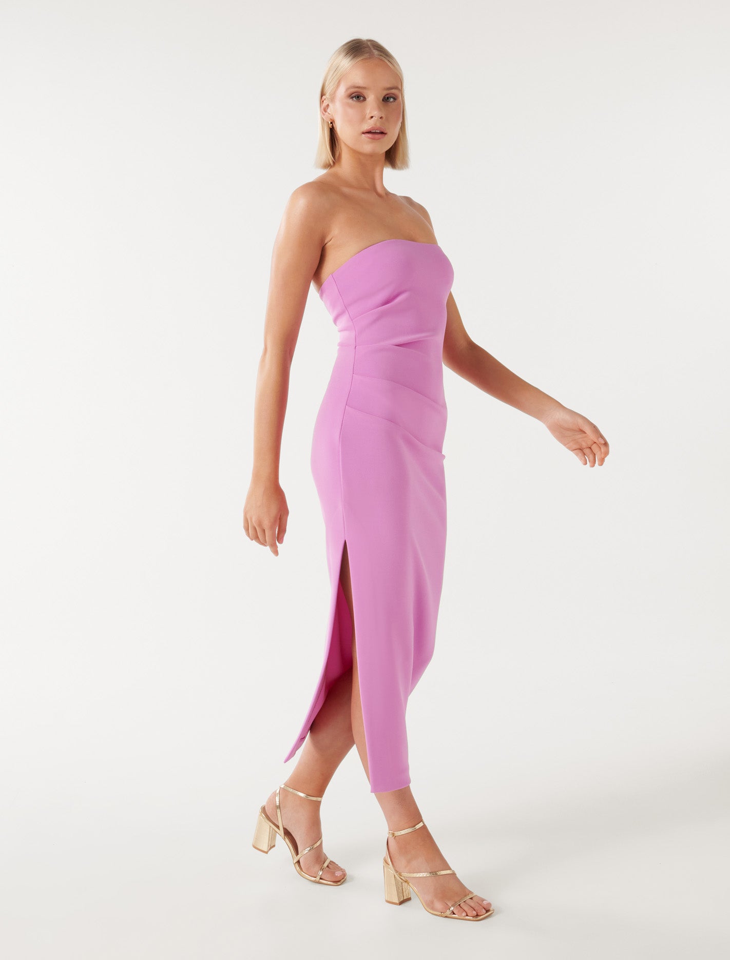 Stacy Tuck Midi Dress - Strapless, Trendy, Fashionable