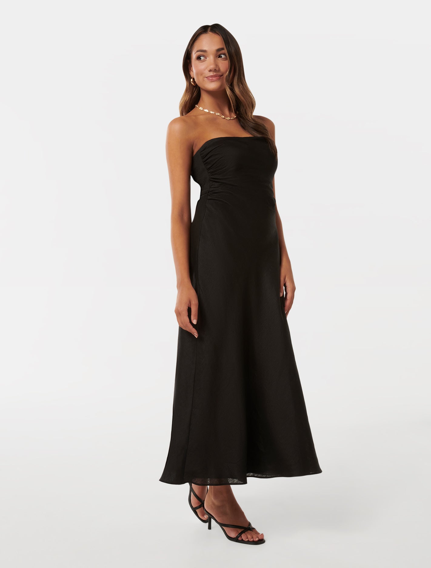 Stephanie Petite Linen Strapless Midi Dress - Best Deals and Affordable Prices! Don't Miss Out - Shop Now!