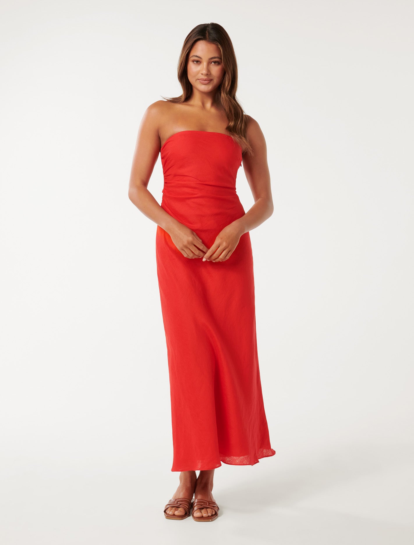 Stephanie Strapless Linen Midi Dress