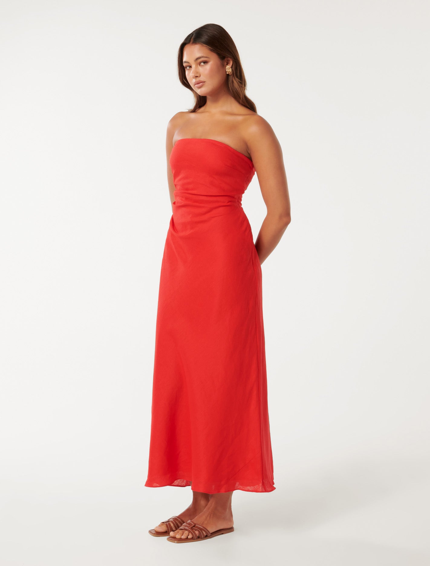 Stephanie Strapless Linen Midi Dress